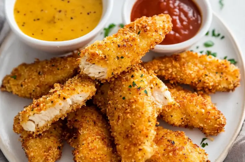 Baked Breaded Chicken Strips with Honey Mustard Sauce