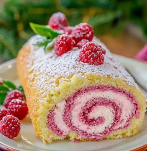Biskvit Raspberry Roulade (Roulette) Cake Recipe