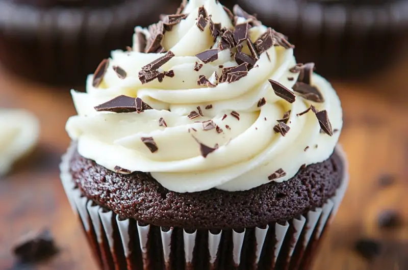 Dark Chocolate Cupcakes with White Chocolate Frosting