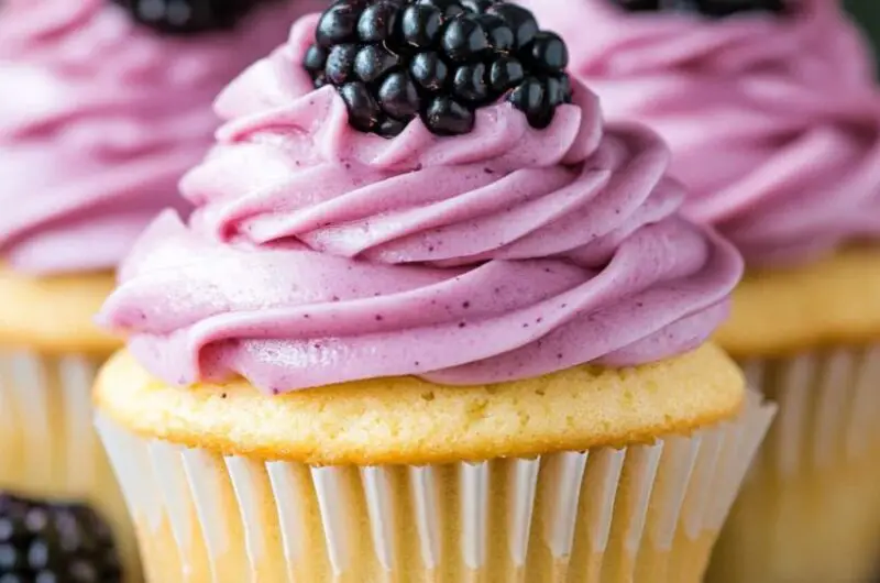 Greek Yogurt Cupcakes with Blackberry Frosting