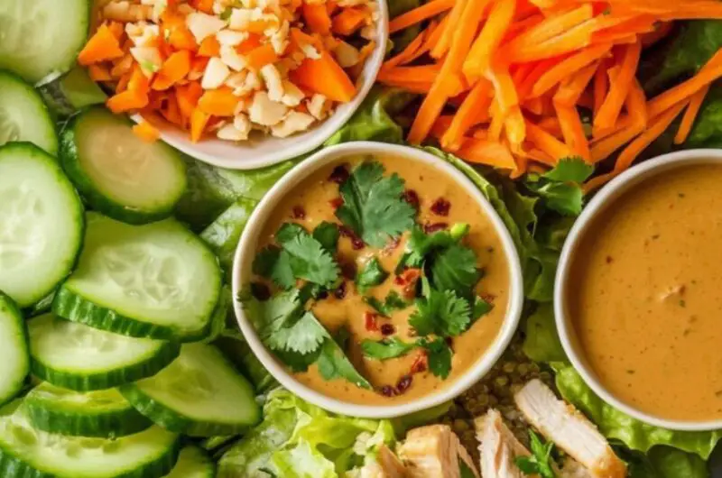 Chicken Quinoa Lettuce Wraps with Peanut Sauce