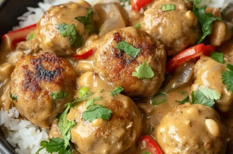 Gluten-Free Chicken Meatballs in Thai-Inspired Peanut Sauce