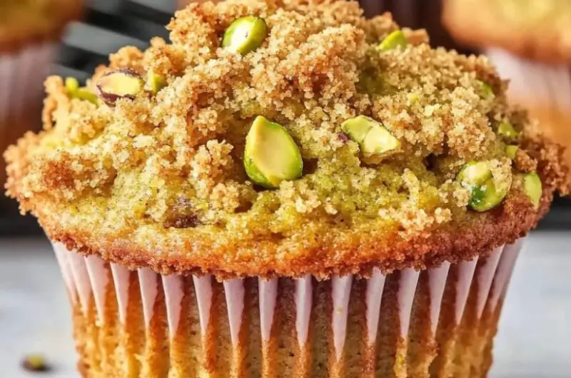 Pistachio Muffins with Pistachio Crumble Topping