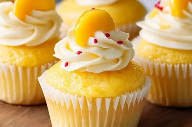 Mango Cupcakes Filled with Mango Coulis