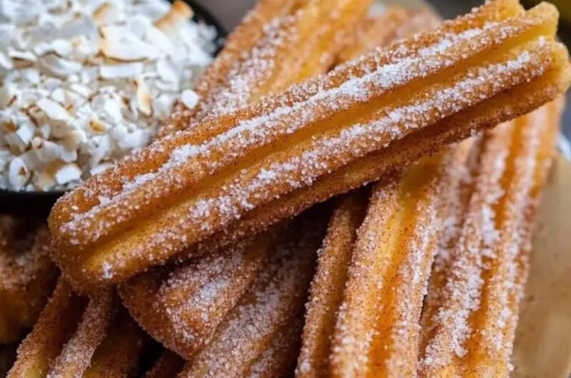 Baked Churros with White Chocolate and Coconut