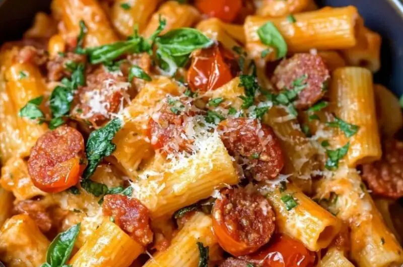 One Pot Creamy Tomato and Chorizo Rigatoni