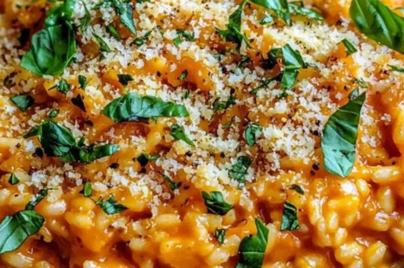 Creamy Tomato Risotto with Crispy Garlic Crumbs