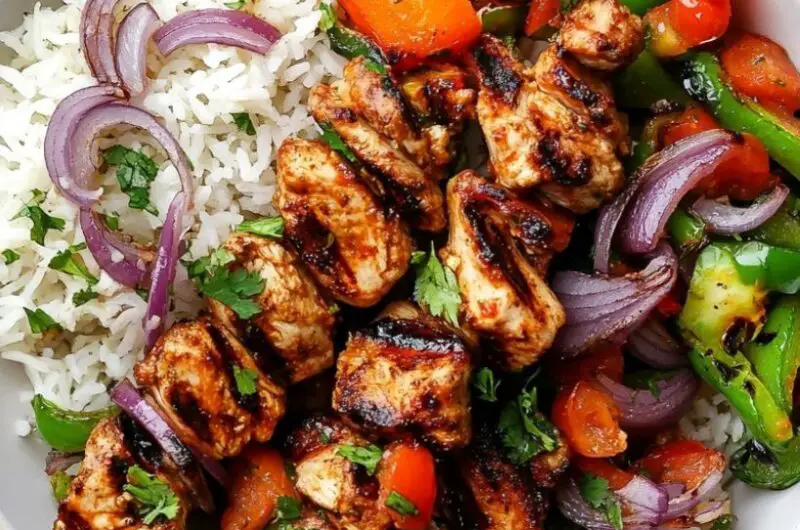 Mexican Chicken Skewers with Rice and Picante Salsa