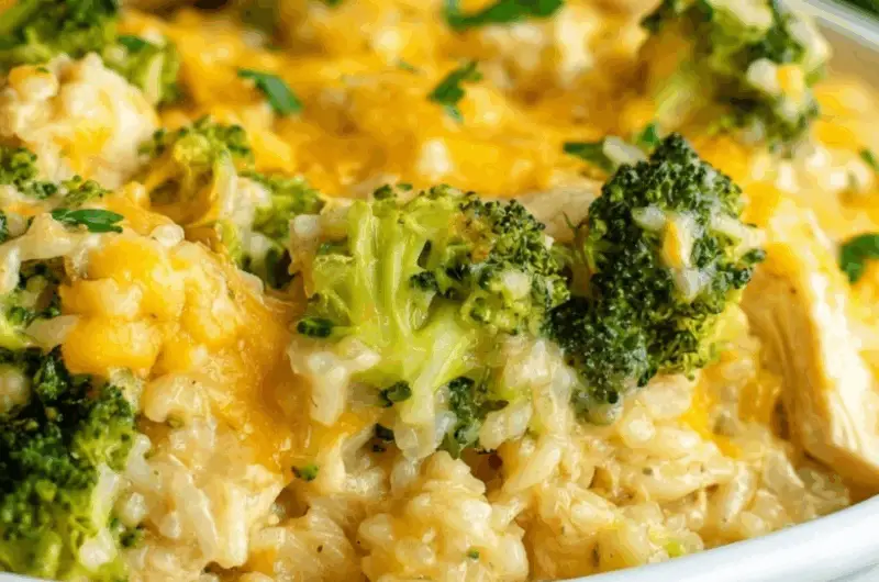 Healthy Cheesy Chicken and Broccoli-Rice Casserole