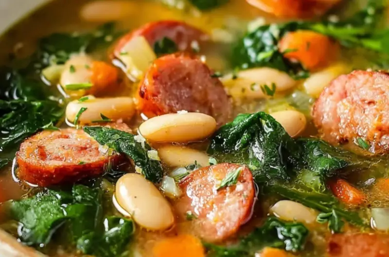 Smoked Sausage, White Bean and Spinach Soup