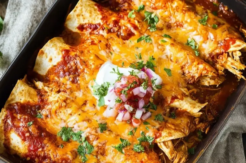 Easy Chicken Enchiladas with Red Sauce