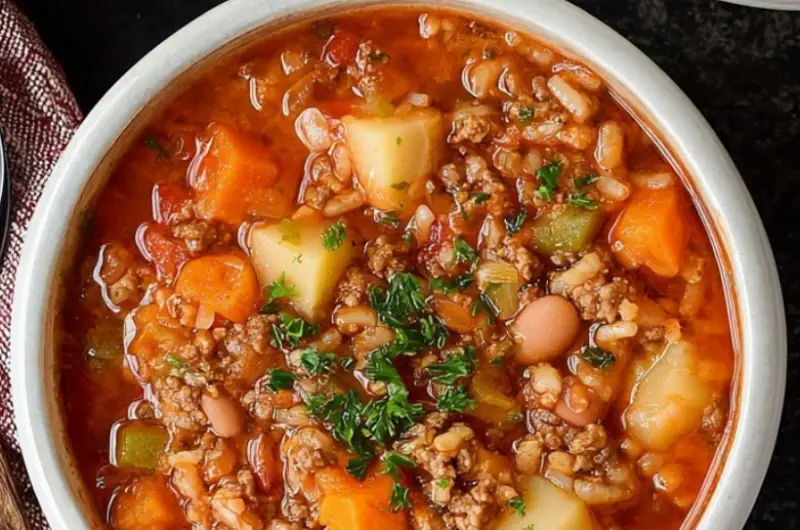 Vegetable Beef and Rice Soup