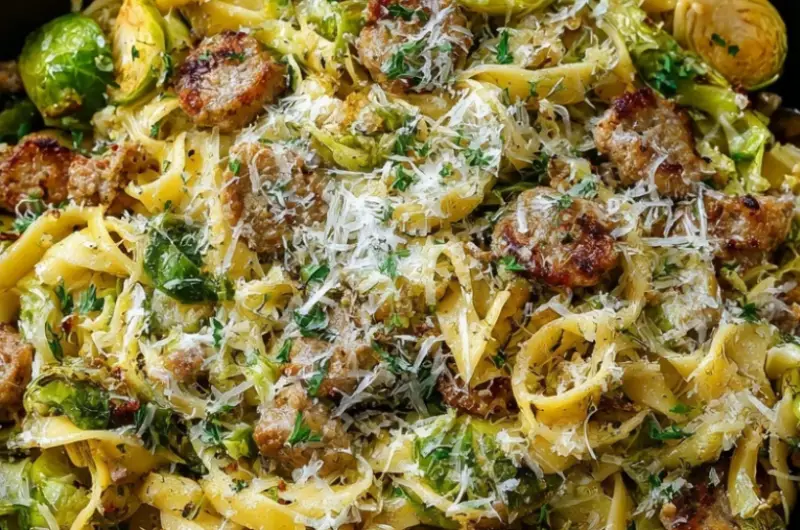 Sausage, Brussels Sprouts and Parmesan Pasta