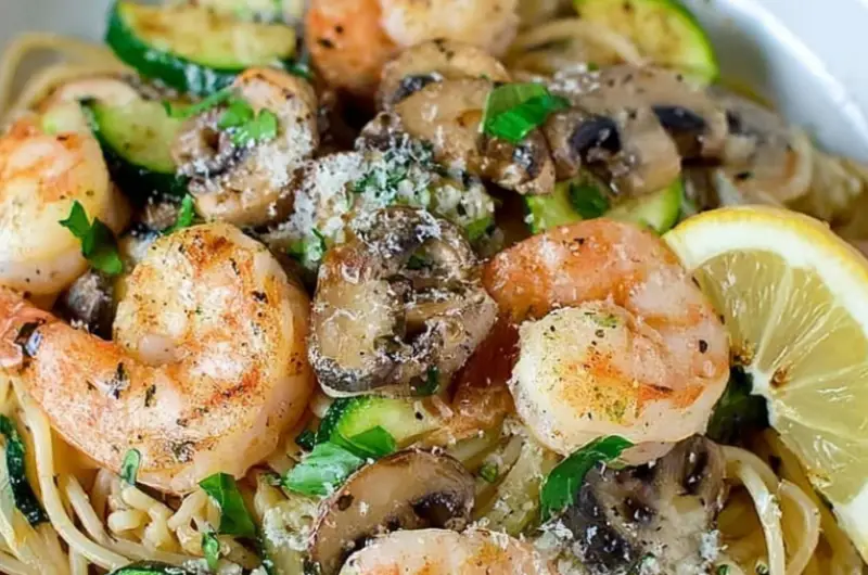 Mushroom and Zucchini Shrimp Pasta