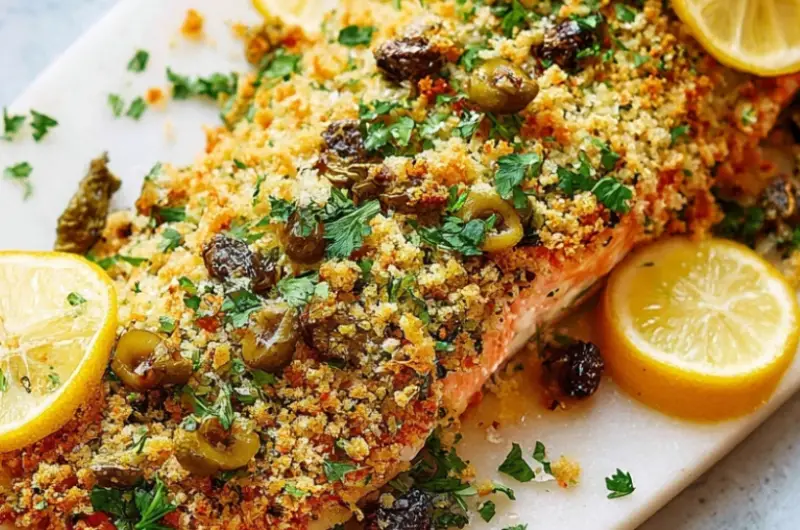 Baked Salmon Sicilian Style