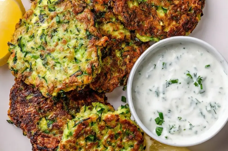 Zucchini Fritter Recipe with Lemon Herb Yogurt